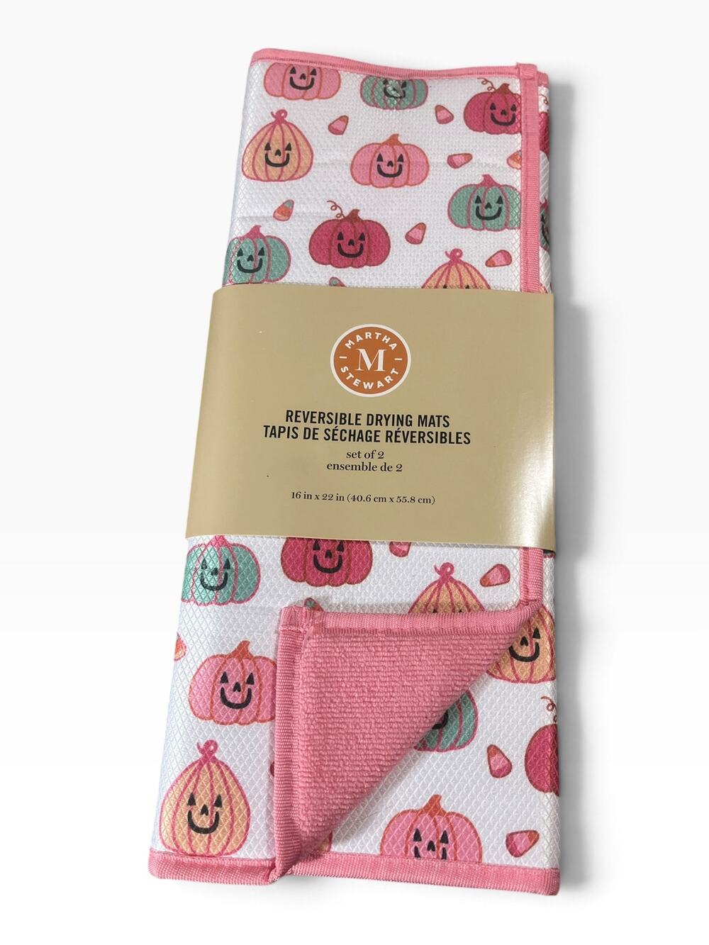 Martha Stewart Set of 2 Pumpkin/Halloween Reversible Drying Mats 16" x 22" NWT